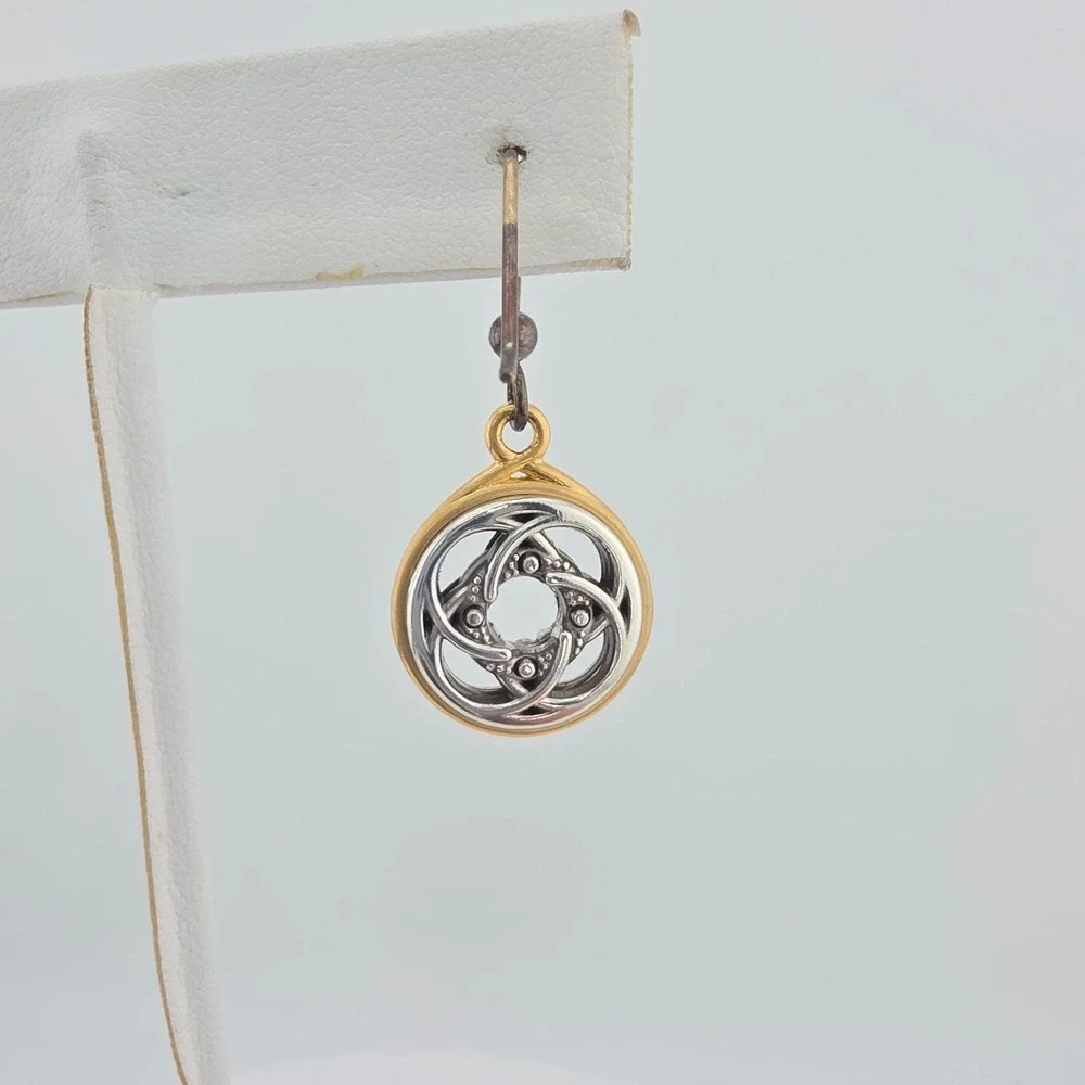BRIGHTON Celtic Dara Knot Earrings Crystal Accents Silver & Gold Plate 1.5